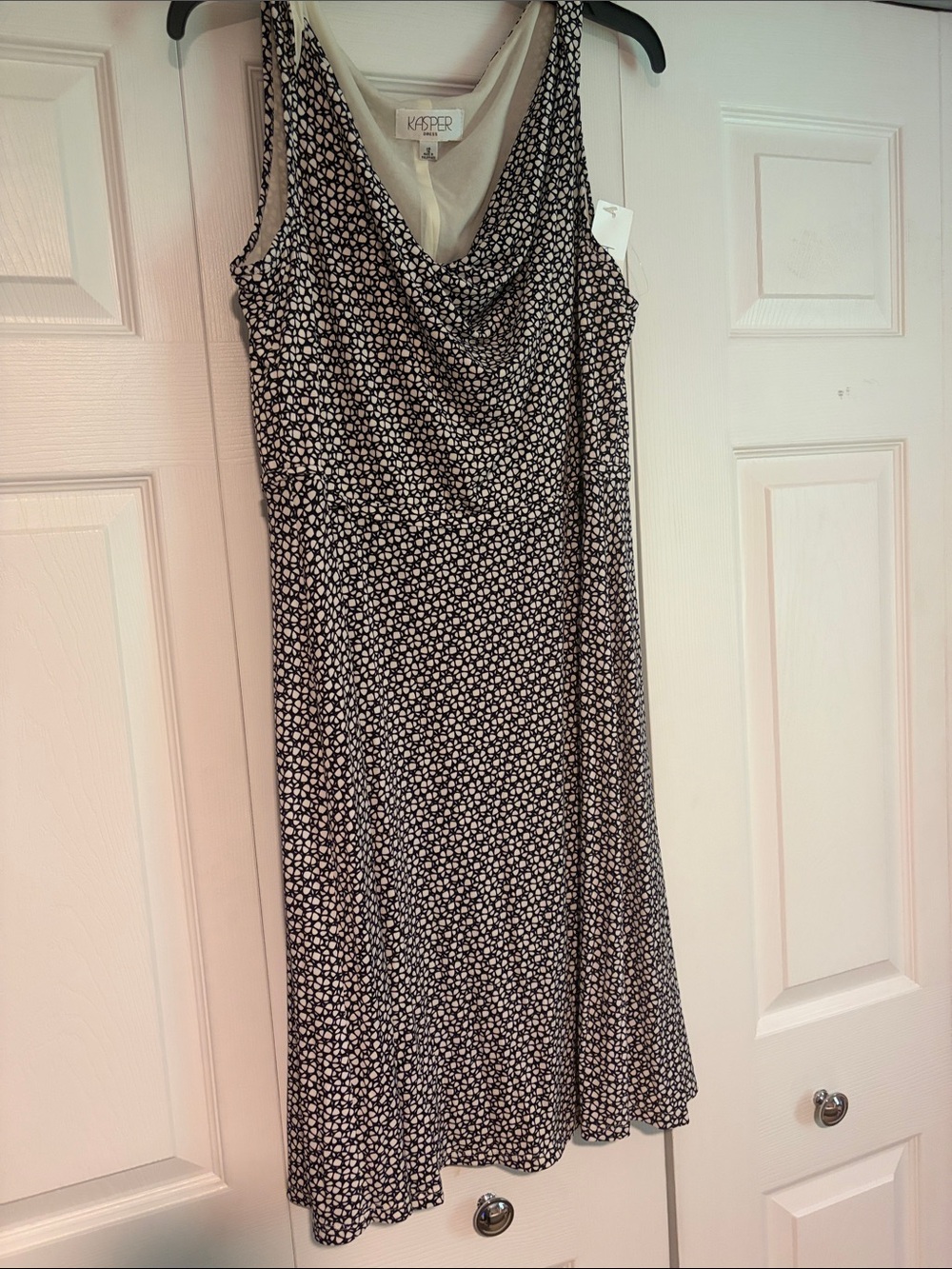 Kasper Black and White Printed Midi Dress